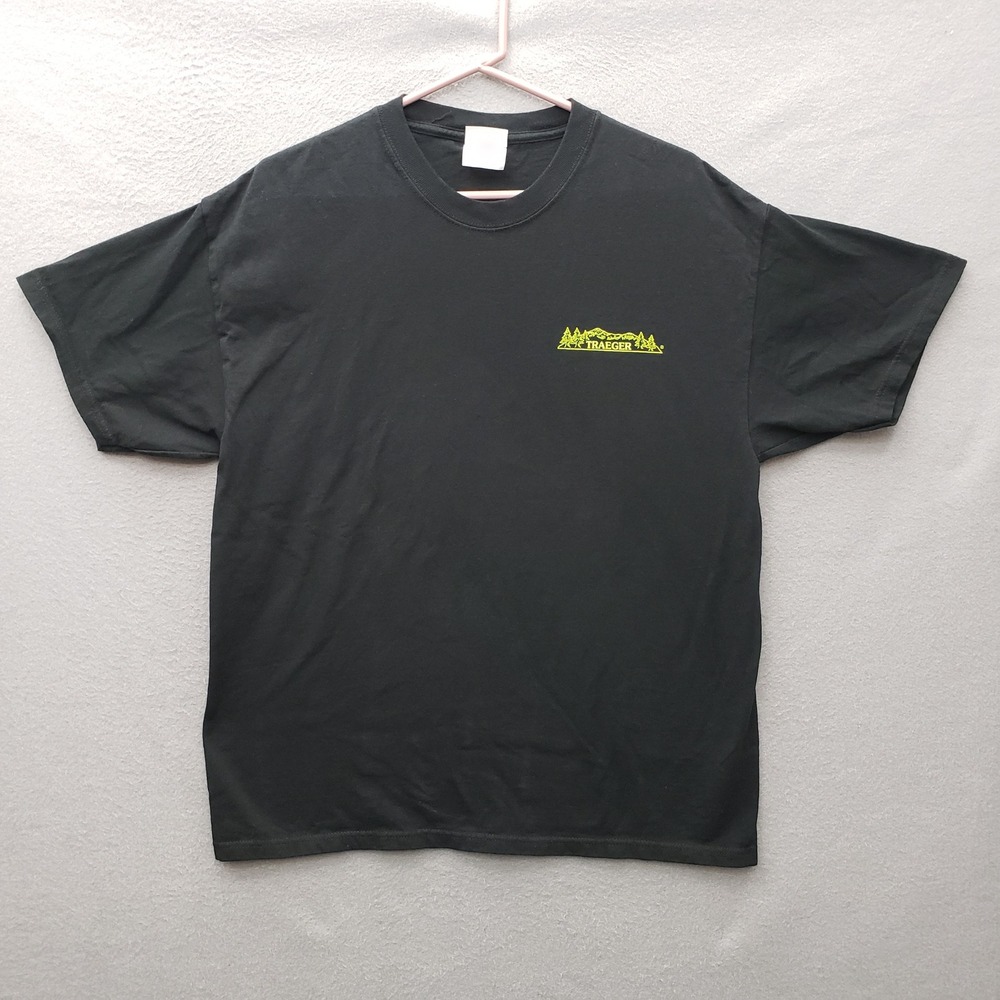 Traeger Smoker Graphic Tee Shirt Black Neon Yellow Camping Gorpcore Size L